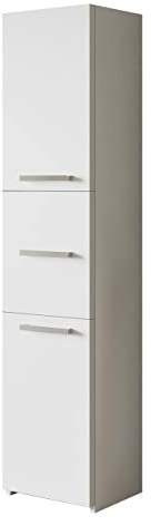 Mirjan24 Badezimmerschrank Libra S43 mit 3 Türen (Weiß) | Schmaler Hochschrank mit 6 Innenfächern für Badutensilien und Türen zur Montage links oder rechts