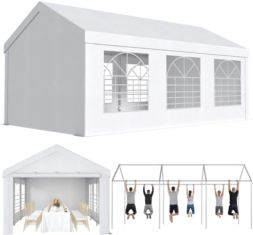 TRIUMPHKEY Partyzelt Pavillon 3x6 Wasserdicht Stabil, Gartenzelt UV Schutz 50+ 560g/m² PE-Plane, Festzelt Bierzelt Gartenpavillon für Garten, Party, Festival, Hochzeit, weiß