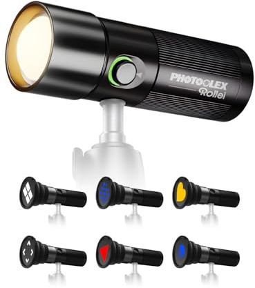 Rollei Photoolex GOBO Light, LED Taschenlampe Fotografie mit 4 Farbiges Fülllicht und 19 GOBO Aufsätze Video Licht mit Eingebaut Akku 8400 mAh und Diffusor, Taschenlampe-Fotografie-Video-Licht-RGB