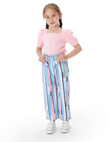 PATPAT Bekleidungssets Mädchen Kleidung Sommer, Geschenk Einschulung Schulanfang,Viereckiger Ausschnitt Kurzarm T-Shirt Kinder Mädchen, Hosen Mädchen Kinderkleider Set Teenager Outfits 3-12 Jahre