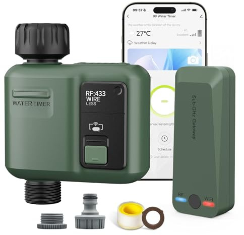 Smart Bewässerungscomputer WLAN mit 1 Zonen Ausgängen, 5 Programme Bewässerungssystem mit Regenverzögerung, Automatische Bewässerung für Gewächshaus und Garten