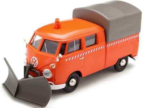 VW T1 Pritsche Plane orange mit Schneepflug Modellauto 1:24 Motormax
