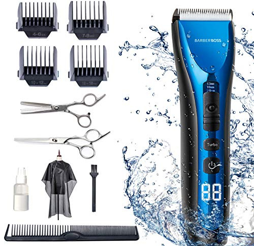 Barberboss Profi Haarschneidemaschine Bartschneider Rasierer für Männer & Jungen Wasserdicht Kabellos Wiederaufladbar Haarschneider LED Display Drei Geschwindigkeitseinstellung QR-2081