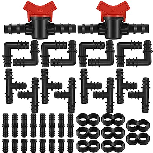 QOOSIKICC 42 Stück Schlauchverbinder Bewässerung Verbinder Kit, Bewässerung Anschluss Kit für Schläuche, Schlauch Eckverbinder, Kappen Stopfen Stecker Widerhaken Verbinder für Tropf Sprinkler