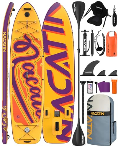 NACATIN 12'/366cm aufblasbares SUP Board mit Sitz, breites 36/91cm Stand Up Paddling Board für Erwachsene & Familie, mit Einzel-/Doppelpaddel, Kajaksitz, Pumpe, stabiles breites Deck für Anfänger