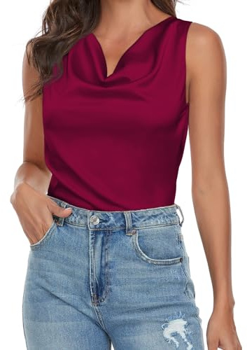 Wantschun Damen Silk Satin Wasserfallausschnitt Camisole Spaghetti Träger Cami Tank Top Bluse Vest