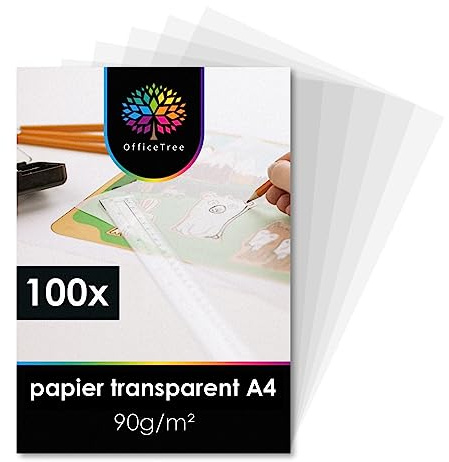 OfficeTree 100 Blatt Transparentpapier A4 Bedruckbar - Pergamentpapier zum Bedrucken auch als Pauspapier, Architektenpapier, Bastelpapier oder Laternenzuschnitte