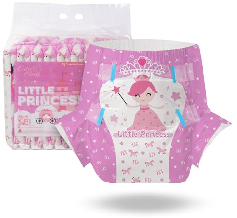 CutiePlusU Windeln für Erwachsene 10 Stück, Einweg-Inkontinenzslip mit Laschen für Frauen und Männer, maximale Saugfähigkeit über Nacht- kleine Prinzessin (Mittel 28-38)