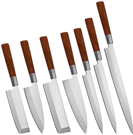 WERWER 7pcs Sashimi Messer Set Single Edge Yanagiba Fischkopf Usuba Cleaver Fleisch in Schinken professionelle Küchenmesser Kochwerkzeuge