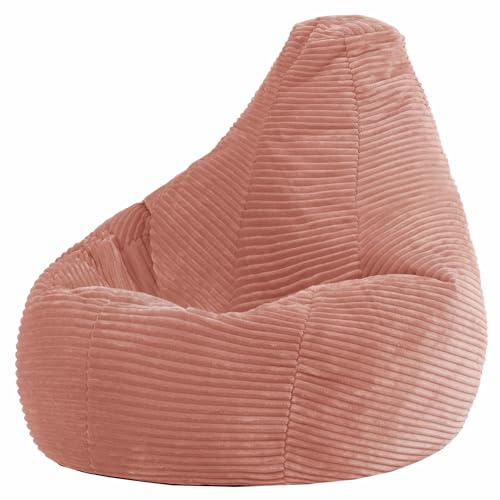 Icon Dalton Sitzsack Kinder, Rosa, Flauschiger Cord Stoff, Sitzsack Cord mit Füllung, Bequemer Kinder Gaming Sessel, Kuschelsessel, Lese Sessel, Schlafzimmer, Kinderzimmer, Spielzimmer