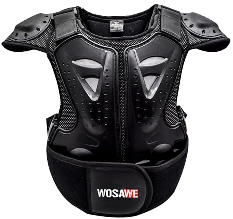 WOSAWE Kinder Sport Weste mit Polstern für Motorrad, Snowboarden, Skifahren, Skaten und Rollerfahren (05 Schwarz, M)