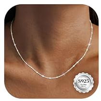 CASSIECA Silberkette Damen 925 Ohne Anhänger 925 Sterlingsilber Damen Halskette Kette Choker Platte Dünn Robust Wasserfester 1,2mm Silber Schmuck 51cm