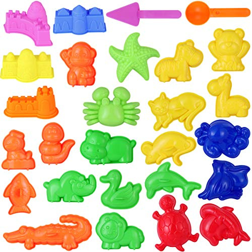 TOYANDONA 27 teiliges Sandformen Set für Kinder - Sandkasten Spielzeug mit Schloß-, Tier- & Meeres-Formen – Strandspielzeug Zubehör für Kinetischen Sand & Matschküche (Zufällige Form)