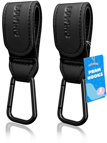 Bdwing 2 Stück Kinderwagen Haken für Taschen Wickeltaschen, Leder Universelles Kinderwagen Zubehör Kinderwagenhaken für Stroller, Kinderwagen, Anhänger, Rollator, Fahrradanhänger(Schwarz)