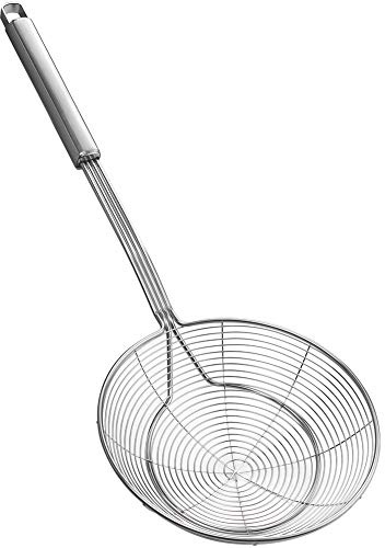 Spinnennetz-Schöpflöffel aus Edelstahl, Kochabschäumer, Schaumlöffel, Siebkelle, Küchenkelle aus Drahtnetz mit Griff für das tägliche Fritieren, Dünsten und Schöpfen. Durchmesser: 15,7 cm
