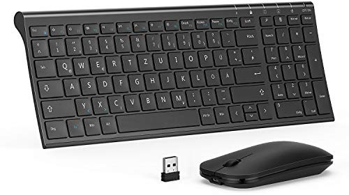 seenda WGJP-031B Tastatur Maus Set Kabellos, Wiederaufladbare Aluminium Tastatur mit kompaktes, Ultradünne Funktastatur mit Maus für PC/Laptop/Smart TV, QWERTZ Layout (Schwarz)