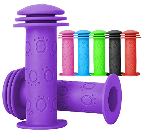 Fahrradgriffe Kinder - Lenkergriffe Fahrrad 22mm mit Höchster Sicherheit Prallschutz | Lang 105mm für Roller, Dreirad, Kinder Laufrad, Kinderfahrrad (Purple)
