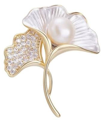 Wendalern Ginkgo Blatt Brosche Pin Perle Herbst Blatt Emaille Pin Gold Strass Herbst Blatt Revers Pin Elegant Brautstrauß Brosche Kleidung Zubehör Schmuck Für Frauen