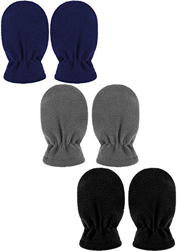 Boyiee 3 Paar Neugeborene Baby und Kleinkind Winter Fäustlinge Handschuhe Fleece (Schwarz, Marineblau, Grau, 0 6 Monate)