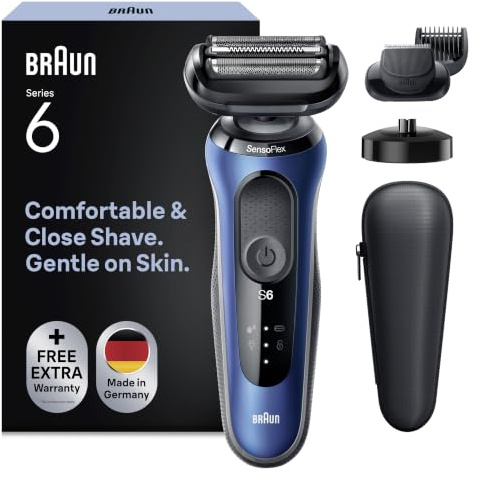 Braun Series 6 Elektrorasierer mit EasyClick Barttrimmer Aufsatz, SensoFlex Rasierer Herren Elektrisch, Ladestation, Wet & Dry, Geschenk Mann, Made in Germany, 61-B4500cs, blau