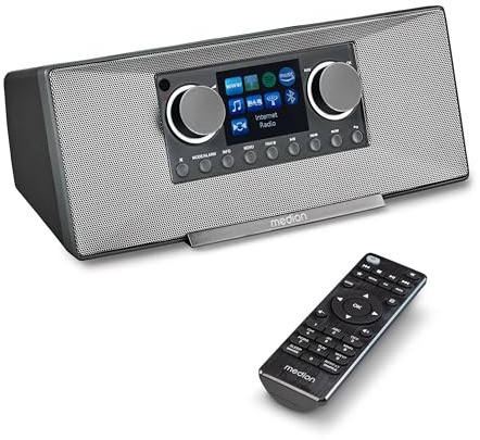 MEDION P85333 Internetradio mit DAB+ (WLAN, UKW, Spotify Connect, Amazon Music, DLNA, USB, Kopfhörer-Anschluss, AUX, Stereo Line-Out Cinch, Sleep Timer) grau