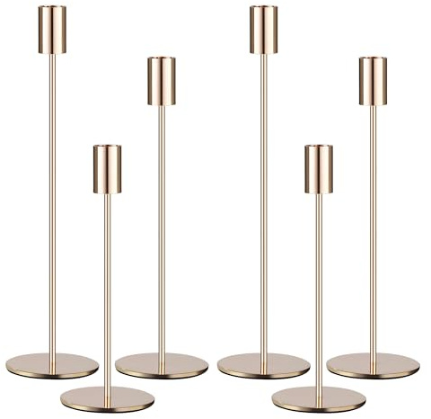 Kerzenständer 6 teiliges Set, 6 Kerzenständer Gold, Säulenförmig Kerzenhalter in 3 verschiedenen höhen. Kerzenhalter anwendbar auf Hochzeit, Coming of Age Zeremonie, Geburtstagsfeiern
