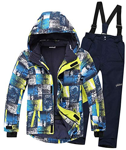 LPATTERN Kinder Jungen/Mädchen Skifahren Bekleidung 2 Teilig Schneeanzug Skianzug(Skijacke+ Skihose)