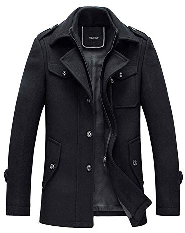 YOUTHUP Herren Wintermantel mit Stehkragen und Hochwertige Materialqualität Lange Jacke XL Schwarz