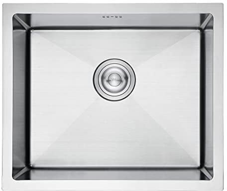 Ibergrif Spüle Küchenspülen für den Unterbau und Aufsatz, 50-43cm Unterbaubecken, Spülbecken Edelstahl Seidenglanz, 1 Becken Einbauspüle, Silber, M85043, 50 x 43 cm