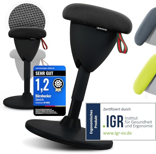 SteinLife Bürohocker Ergonomisch [TESTSIEGER] Sitzhocker Höhenverstellbar [48-68cm] Ergonomischer Hocker für Büro [Schwingeffekt] Wackelhocker Stehhocker | Arbeitshocker rutschfest Rund