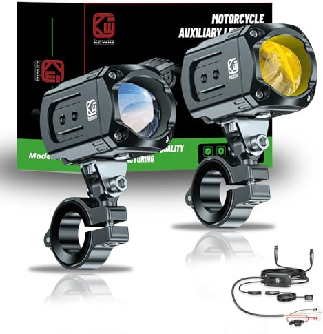 Kewig Motorrad LED Zusatz Licht 60W Bernstein/Gelb Weiß Zweifarbige Zusatzscheinwerfer, Nebelscheinwerfer mit Kabelbaum, wasserdicht, Offroad-Arbeitsscheinwerfer, kompatibel mit Motorrad J-eep, SUV