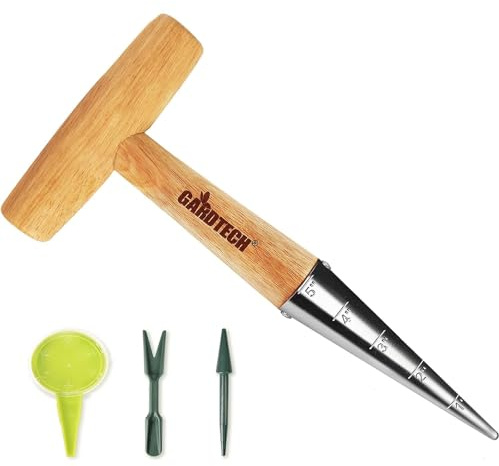Gardtech 4pcs Blumenzwiebel pflanzholz Werkzeuge zwiebelpflanzer mit Kalibrierung pflanz-Set Dibber & Gabel Spender für die Gartenbepflanzung