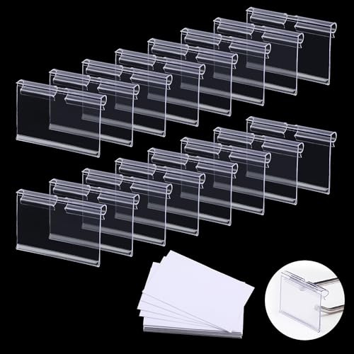 60 Stück Korb Etikettenhalter Clip Klare Kunststoff Etikettenhalter mit 80 Stück Etikettenpapier Etiketten für Aufbewahrungsboxen Drahtregal Einzelhandelspreis Warenzeichen Displayhalter
