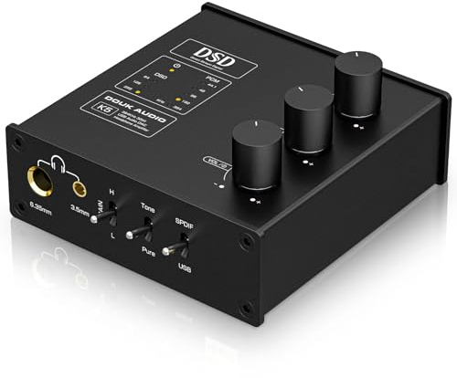 Douk Audio K5 PC DAC Kopfhörerverstärker mit USB & Optischem Eingang DSD256 für Verstärker, Lautsprecher, Mac, Computer