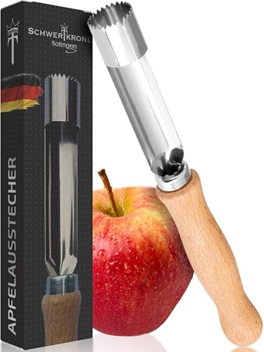 SCHWERTKRONE® Apfelentkerner | Apfelausstecher Edelstahl rostfrei | Holzgriff | Solingen – Made in Germany | Kerngehäuse-Entferner