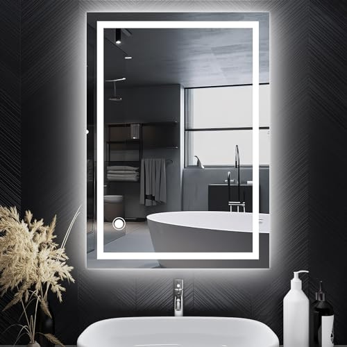 Trintion LED Badspiegel mit Beleuchtung Badezimmer Wandspiegel Badezimmerspiegel Anti-Beschlag mit Touch-Schalter Energiesparend Lichtspiegel (70x50cm Mit Touch-Schalter)