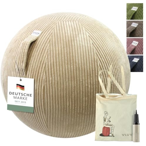 VLUV® BOL VLIP Sitzball Büro ergonomisch - Gymnastikball mit Stoffbezug waschbar, atmungsaktiv, mit Tragegriff und Wegrollschutz - Sitzball für Schwangerschaft und Home Office