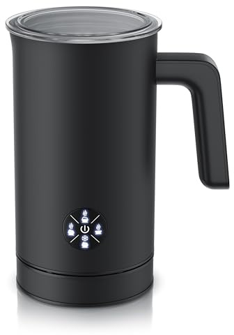 Arendo - Milchaufschäumer elektrisch 4 in 1 – Doppelwandgehäuse – 4 Programme - heiss und kalt aufschäumen – cremiger fester Schaum – 150-300 ml – Antihaftbeschichtung