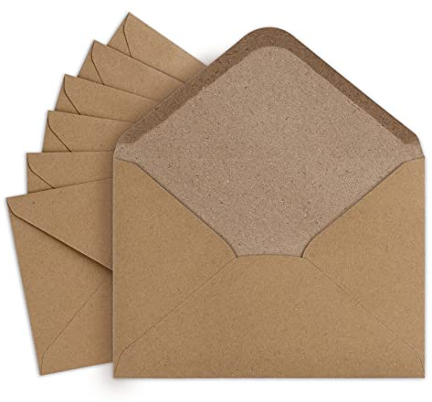 Mocraft 50 Briefumschläge Ohne Fenster B6 Spitzklappe Braun 150 g/m² | Briefumschlag mit Nassklebung, Vintage Kuvert, Ideal für Hochzeitseinladungen, Grußkarten, Einladungen und Geburtstagskarten