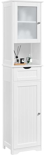 Yaheetech Badezimmerschrank Hochschrank Badschrank mit Schublade & 2 Türen und verstellbarem Einlegeboden Aufbewahrungsschrank Küchenschrank für Badezimmer/Wohnzimmer/Küche, 40 * 30 * 170 cm
