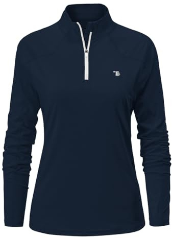 donhobo Damen Sportshirt Langarm T-Shirt 1/4 Reißverschluss Laufshirt Schnelltrocknend Training Fitness Langarmshirts (Navy blau, M)