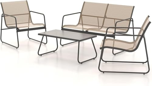 Grand patio Gartenmöbel Set 4-TLG, Textilene Balkonmöbel Set mit Tisch, Sofa und 2 Stühlen, Stahl, Sitzgruppefür Garten, Balkon, Außen (Braun)