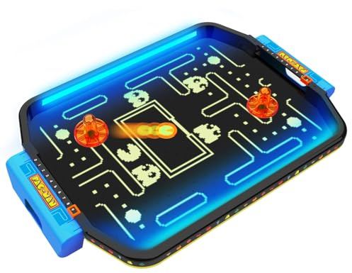 Pac-Man Arcade Air Hockey Tischspiel – Premium Neon Edition – Leuchtendes Hockey Spiel mit Luftkissen-Gebläse – Lizenziertes Retro Spielzeug für Kinder & Erwachsene ab 6 Jahren