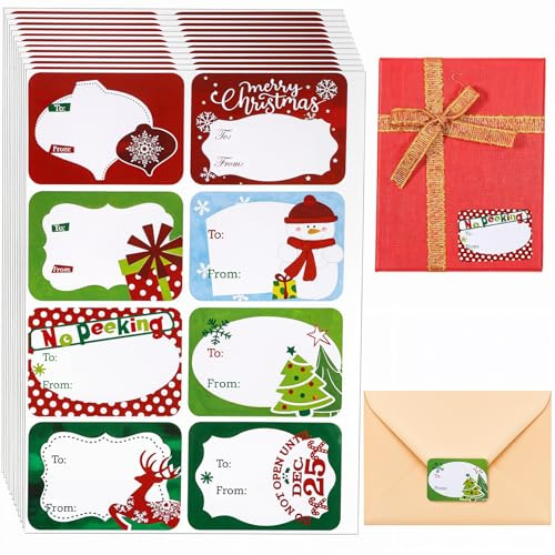 Andibro 96 Stück Geschenkaufkleber Weihnachten zum beschriften,Weihnachten Selbstklebende Geschenketiketten Weihnachts Aufkleber Namensschild Weihnachten Namensaufkleber für Geschenktüten Umschläge