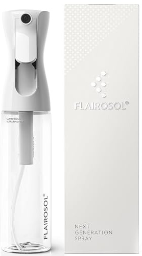 FLAIROSOL Das Original Sprühflasche, 0,3 mm feine Zerstäubung, Körper, Pflanzenpflege, Tierpflege, 300 ml Komfortgriff Ultrafeiner Nebelsprüher, Auslaufsicher, (Transparente Flasche, schwarz Aufdruck)