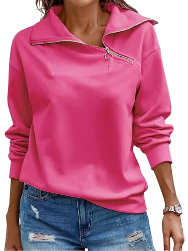 Cuptacc Pullover Damen Sweatshirt Herbst Quarter Zip Langarm Oberteile | Herbst,Winter,Quarter Zip,Stehkragen,Rollkragen,Casual,Elegant,Lässig,Schicke,Loose,Einfarbig,Baisc,Modische