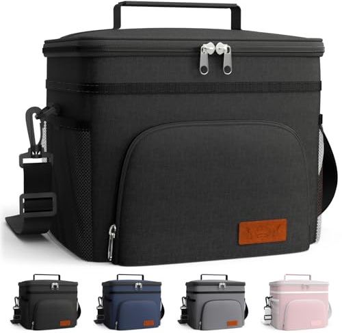 HOTOR kühltasche für Männer und Frauen – auslaufsichere lunchtasche mit 4 Taschen, verstellbarem Schultergurt, ideal für Arbeit, Picknick, Reisen und Strand, 10L, Schwarz
