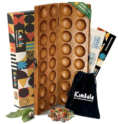 Spielario® Kimbala | Steinchenspiel | Kalaha Spiel | Mancala | Hus | Bao | Edelsteinspiel | Steinspiel | Spannendes Strategiespiel aus Holz | Für Kinder und Erwachsene | inkl. Beutel und Verpackung