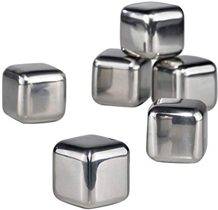 Haushalt International 6 Edelstahl Eiswürfel Whiskey-Steine Ice-Cubes-Set Whisky-Kühlsteine - wiederaufladbare Dauereiswürfel inklusive praktischem Stoffbeutel zur Aufbewahrung 12014