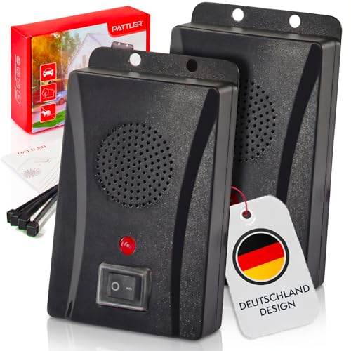 PATTLER® Marderschreck Auto batteriebetrieben für ca. 40m² - mit Ultraschall & Anti Gewöhnungseffekt. Mobiler Marderschutz mit Batteriebetrieb. Marderabwehr Auto, Haus, Dachboden, Garten - 2 Stück